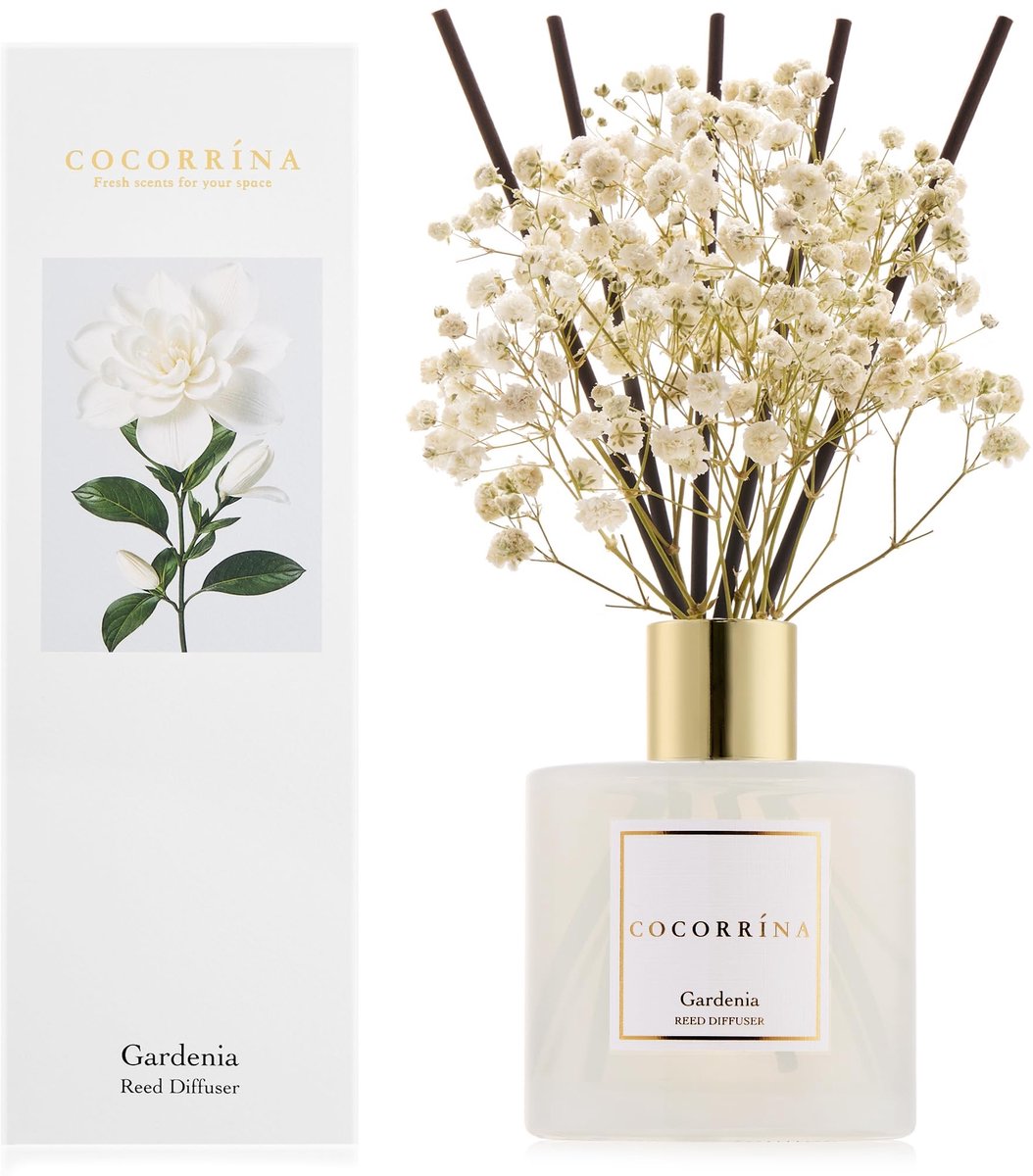 Dailygoods- Kamergeur Gardenia - 200 ml - 8 Geurstokjes - Natuurlijke Etherische Oliën - R