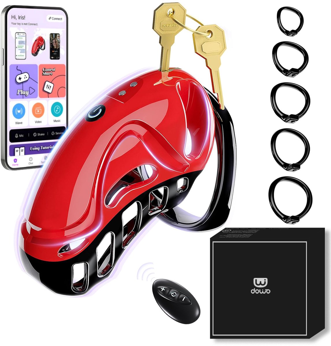 DOWO® - Vibrerende Kuisheidskooi - Peniskooi - 10 Vibratiestanden - Kuisheidskooi voor Mannen - Chastity cage - ABS - 5 Maten - Met App & Afstandsbediening