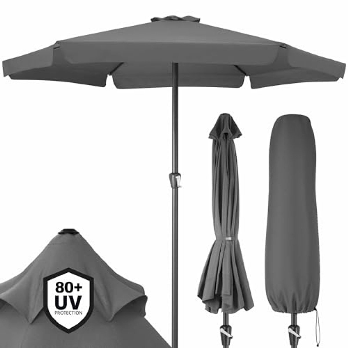 Parasol 330cm Rond UV-bescherming 80+ Kantelbaar met Zwengel Aluminium - Antraciet