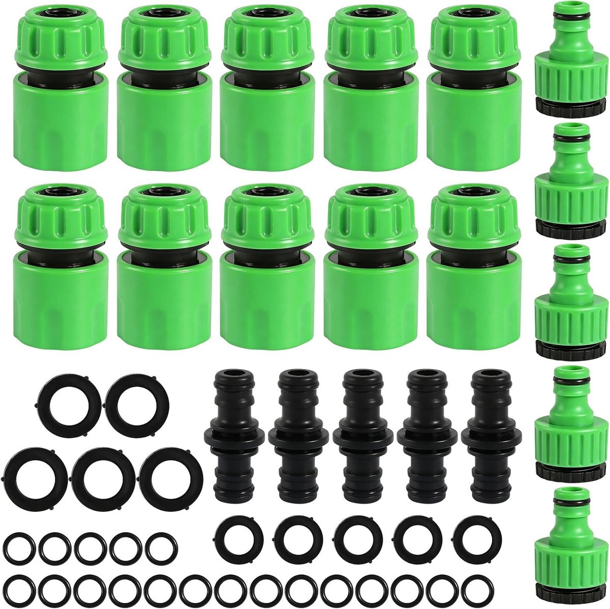 Set van 20 Tuinslang Connectoren 1/2 Inch met Koppeling, Dubbele Stekker en Verlengstuk voor Tuinonderhoud en Waterafvoer