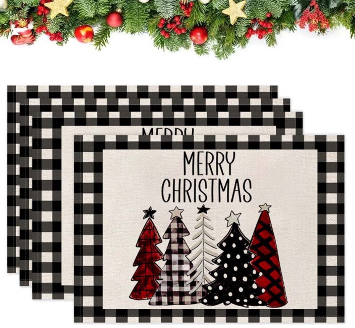 4 stuks kerstboom placemats – 30x45 cm – Winterlijke tafelmatten – Voor feestelijke diners, thuis & op feestjes