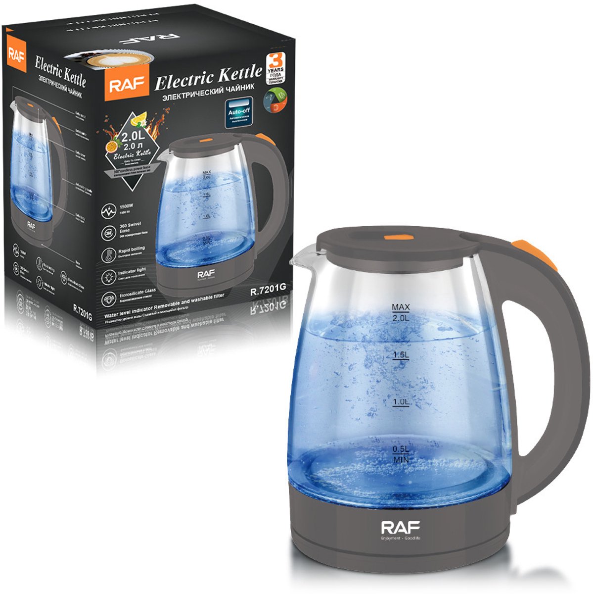 Namajunas - Waterkoker - Veilige materialen - Doorzichtig glas met schaalverdeling - Energiezuinig met automatische uitschakeling - Anti-droogkook waterkoker - EU-stekker - Geschikt als cadeau om weg te geven, maar ook prima voor eigen gebruik thuis