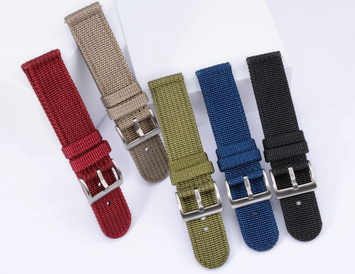 TStrap Nylon horlogebandje, 20 mm, zacht horlogebandje van canvas met quick release-bevestigingspinnen, zwart - ShopVlot