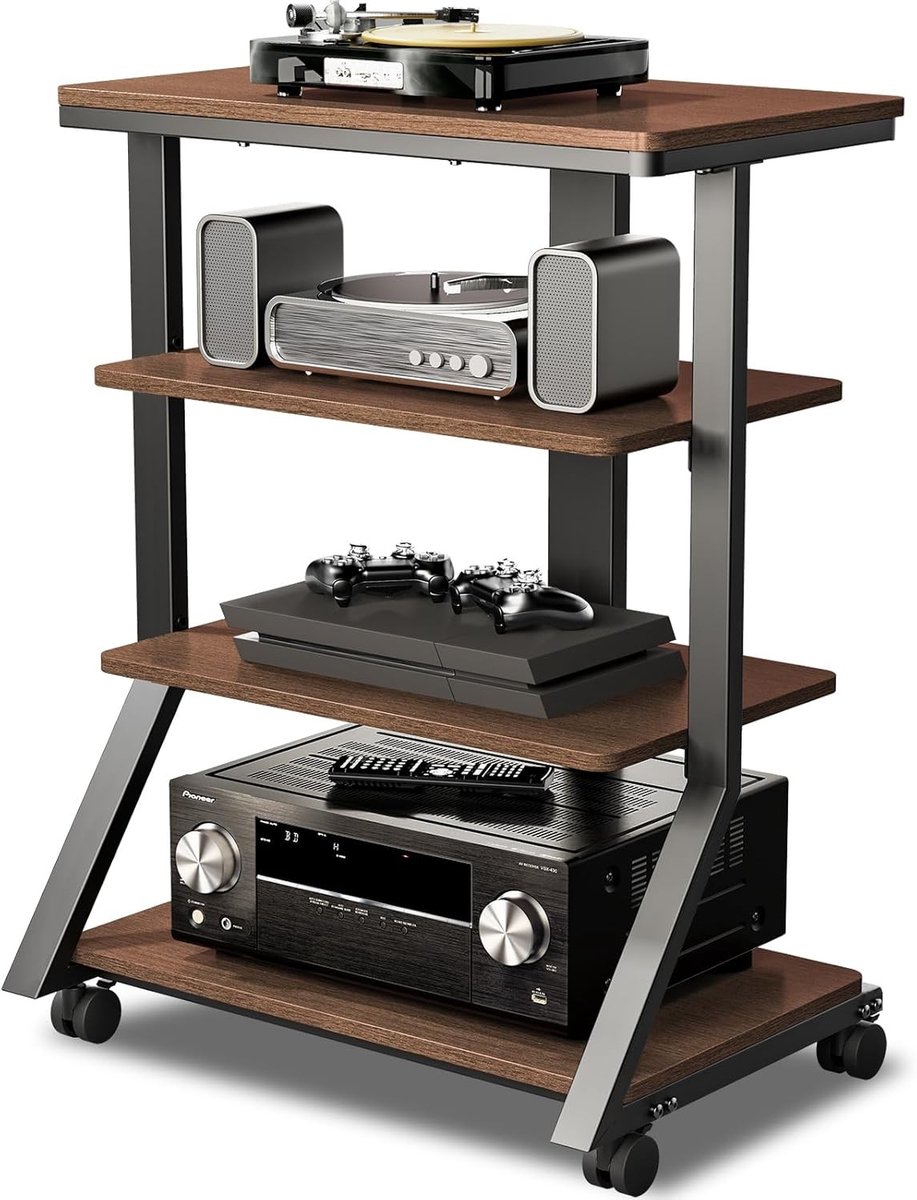 HiFi Audio Rack met 4 Niveaus van Hout voor Platenspeler en DVD Spelers - Multifunctionele en In hoogte Verstelbare Entertainmentstandaard