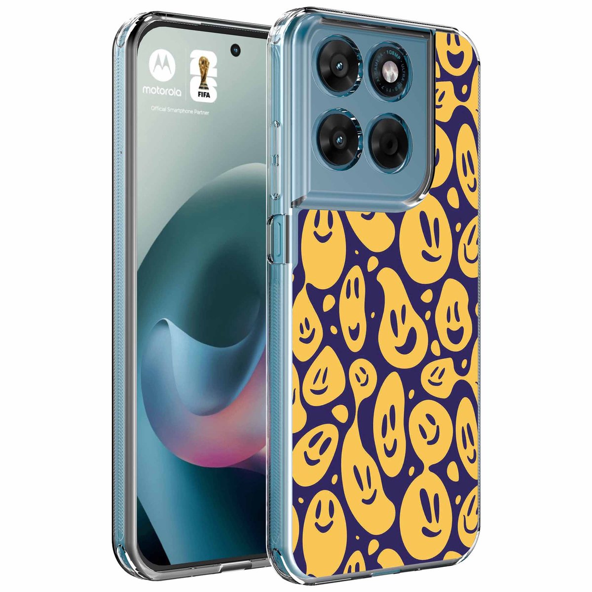 Smartphonica Geschikt voor Motorola Moto G77 Telefoonhoesje met Smiley Emoji opdruk - Draadloos op te laden - Shockproof Siliconen TPU Strong Case - Sterk Schokbestendig Telefoonhoesje geschikt voor Motorola Moto G77
