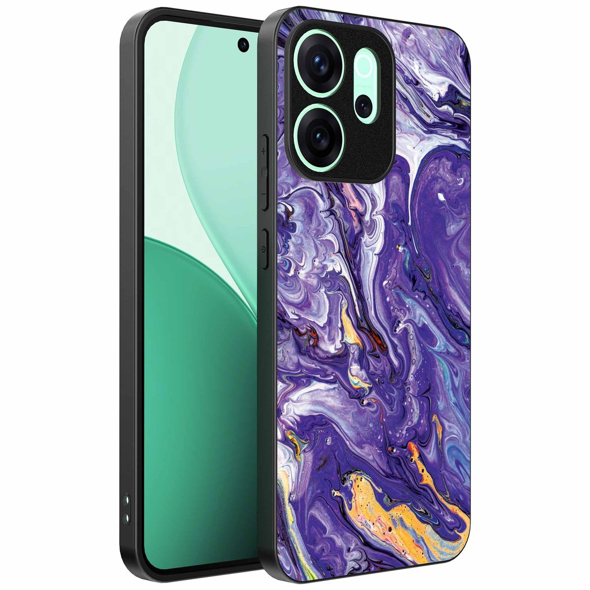 Geschikt voor Oppo Reno 15 Pro Telefoonhoesje met Paars Goud Marmer Opdruk - TPU Backcover Case Purple Gold Marble Design - Paars Goud - Smartphonica geschikt voor Oppo Reno 15 Pro