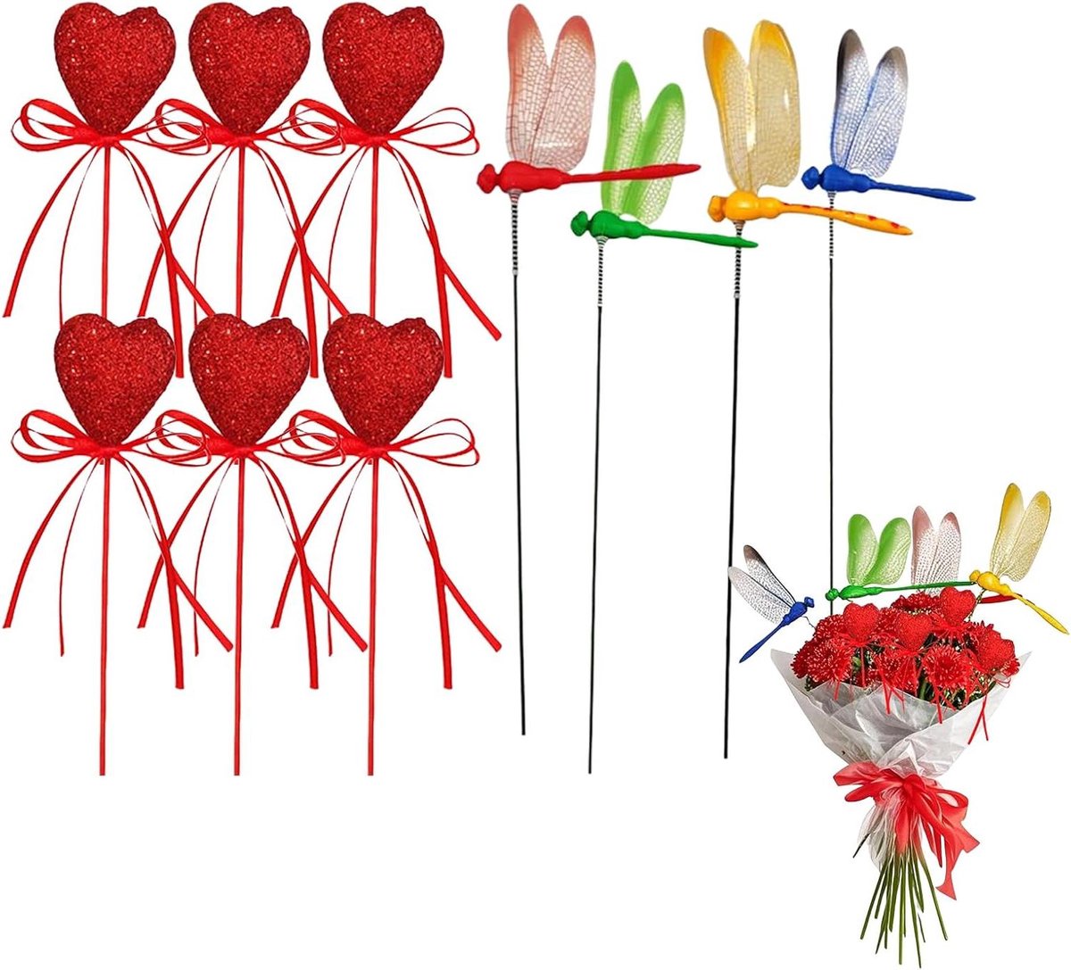 Decoratieve Tuinstekers - Hartvormige Pinnen - Tuin Verfraaien - Levendige Zomersfeer - 6 Stuks - Multicolor