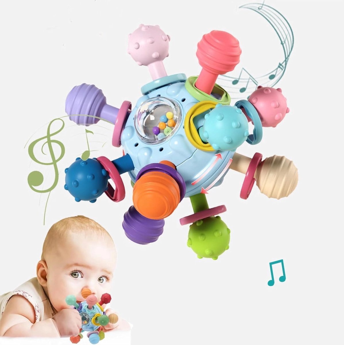 casalora - baby speelgoed - Montessori Sensorisch Speelgoed - Bitey - Rammelaar - Bijtring Baby - Montessori Speelgoed - Grijp- en Bijtspeelgoed - Babyshower Cadeau - Spelen en ontdekken - Geschikt voor baby's van 3 maanden tot 2 jaar - Blauw