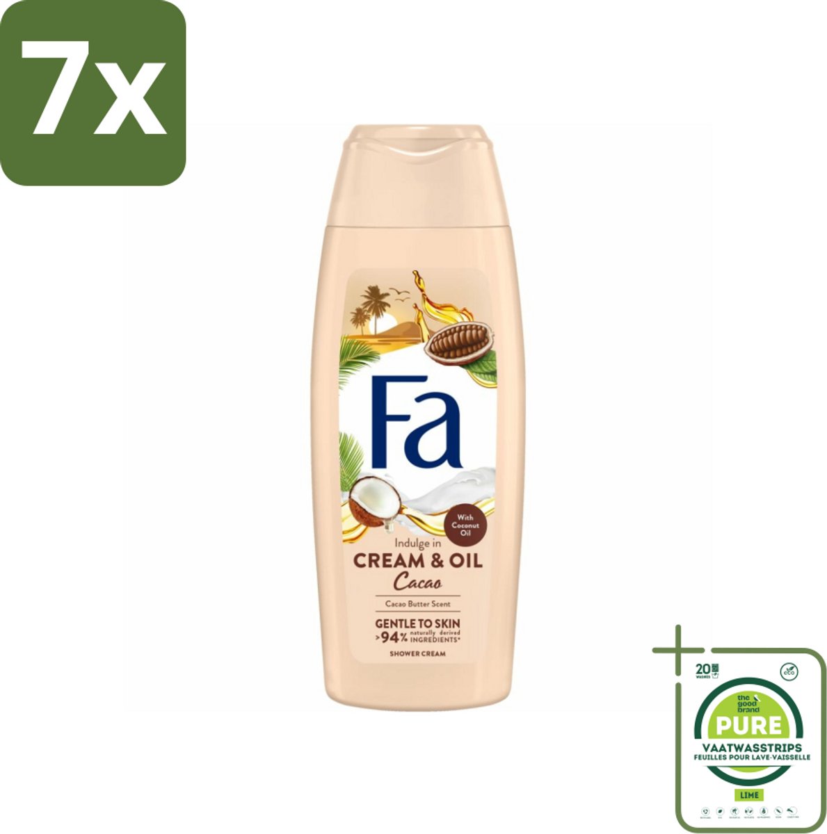 7 x Fa - Cream & Oil Cacao - Douchecrème - Cacaoboter Met Kokosolie - 250 ml - Grootverpakking - Douchecrème - Cacaoboter - Kokosolie - Hydraterende - Verzorging