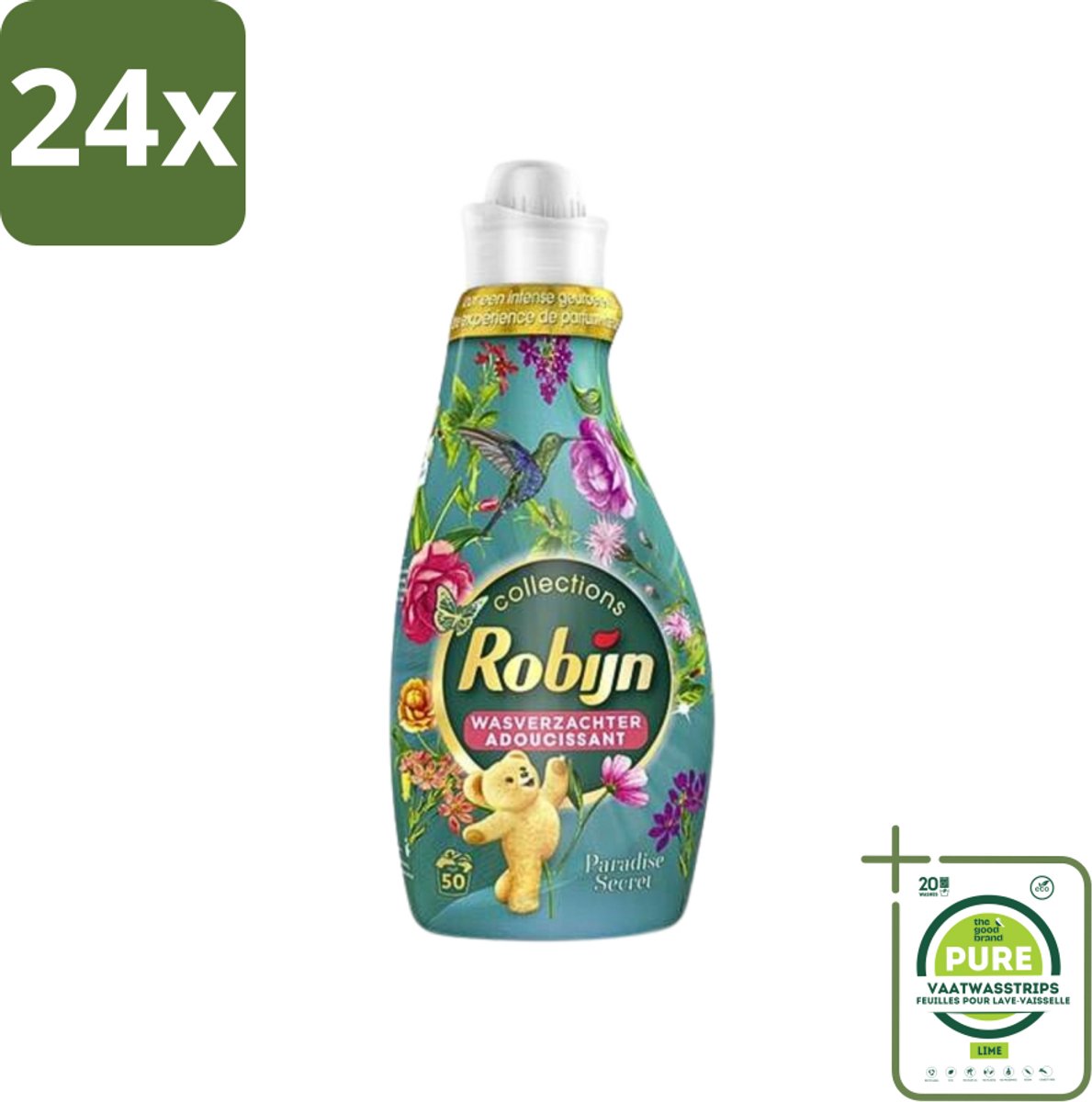 Robijn Collections - Wasverzachter - Paradise Secret - 1,25L - 50 Wasbeurten - Voordeelverpakking - 24 stuks - Wasverzachter - Wasparfum