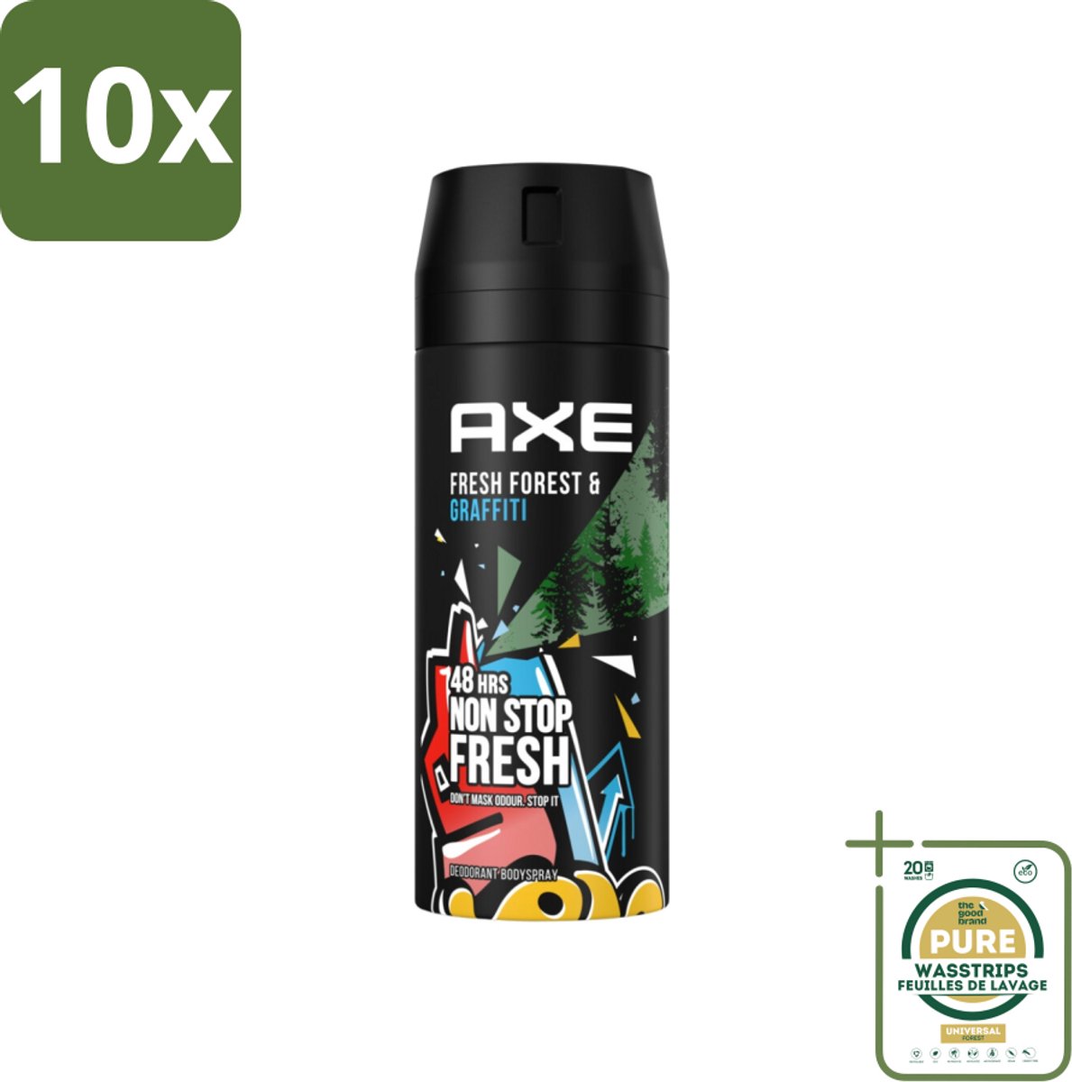 10 x Axe - Deodorant Bodyspray - 48hrs Fresh - Fresh Forest & Graffiti - 150 ml - Grootverpakking - 48 Uur Bescherming - Deodorant Sprayer - Frisheid - Geur - Zweet