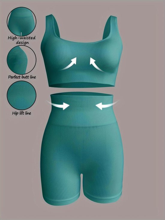 Currero Pilates Pak Dames - Yoga - Buttshaper - Gym - Fitness - Butt Lift - Bil Vergrotend - Heup Liftend - Yogakleding - Donker Cyaan L — afbeelding 5