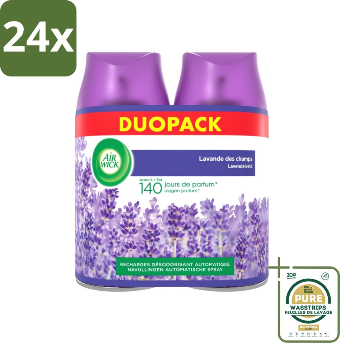 Air Wick Freshmatic - Luchtverfrisser Navulling - Pure Fresh Lavendel - Bundel - 2x250ml - Voordeelverpakking - 24 stuks - Air Wick Freshmatic - Geurverspreider