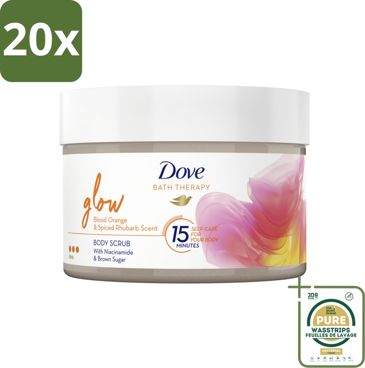 20 x Dove Bath Therapy Glow - Bodyscrub - Bloedsinaasappel & Rabarber - 295 ml - Grootverpakking - Huid Verzorging - Huid Stralen - Huid Glans - Huid Exfoliatie - Huid Hydratatie
