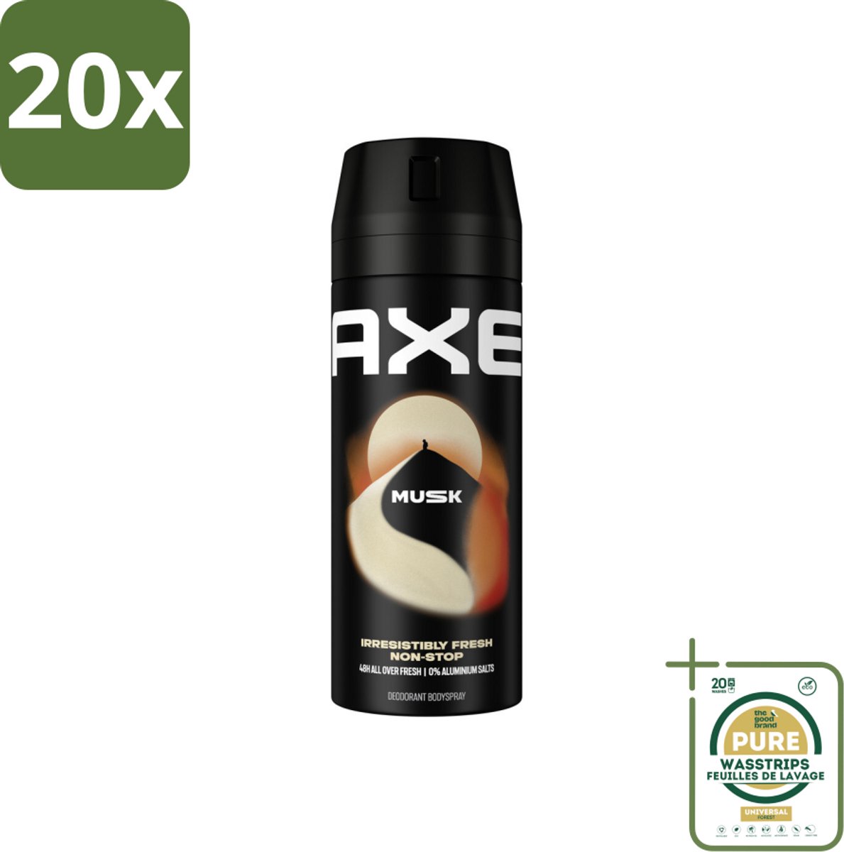 20 x Axe - Deodorant Bodyspray - 48hrs Fresh - Musk - Patchouli & Fougere - 150 ml - Grootverpakking - 48 Uur Geurbescherming - Deodorant Sprayer - Zinktechnologie - Geur Van Musk - Geur Van Patchouli