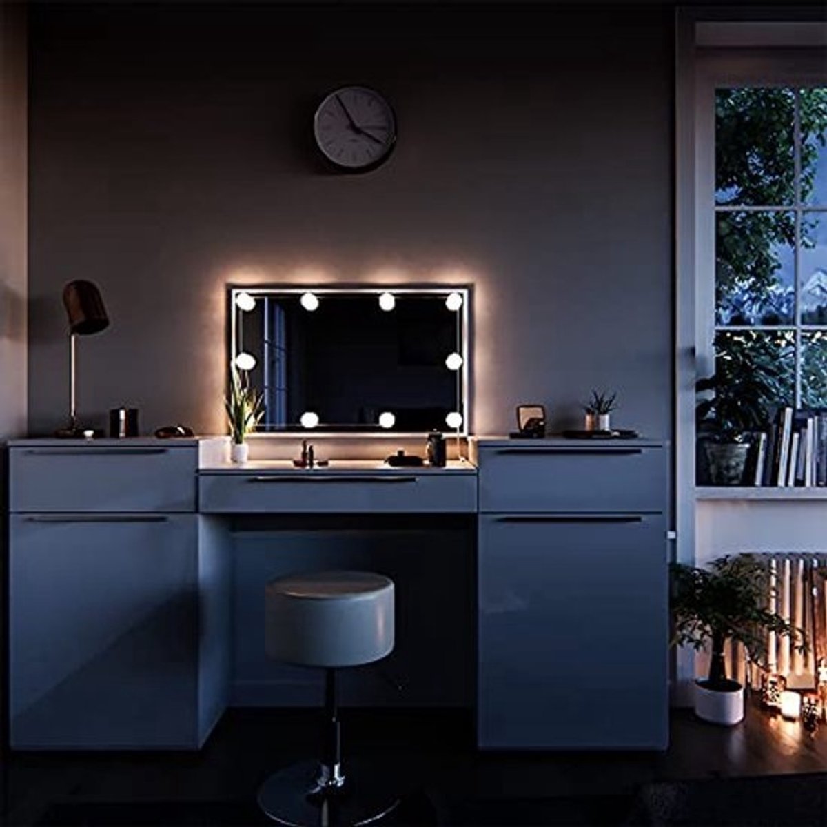 Elegante Witte Make-uptafel met Grote Spiegel en Kruk - 190 cm