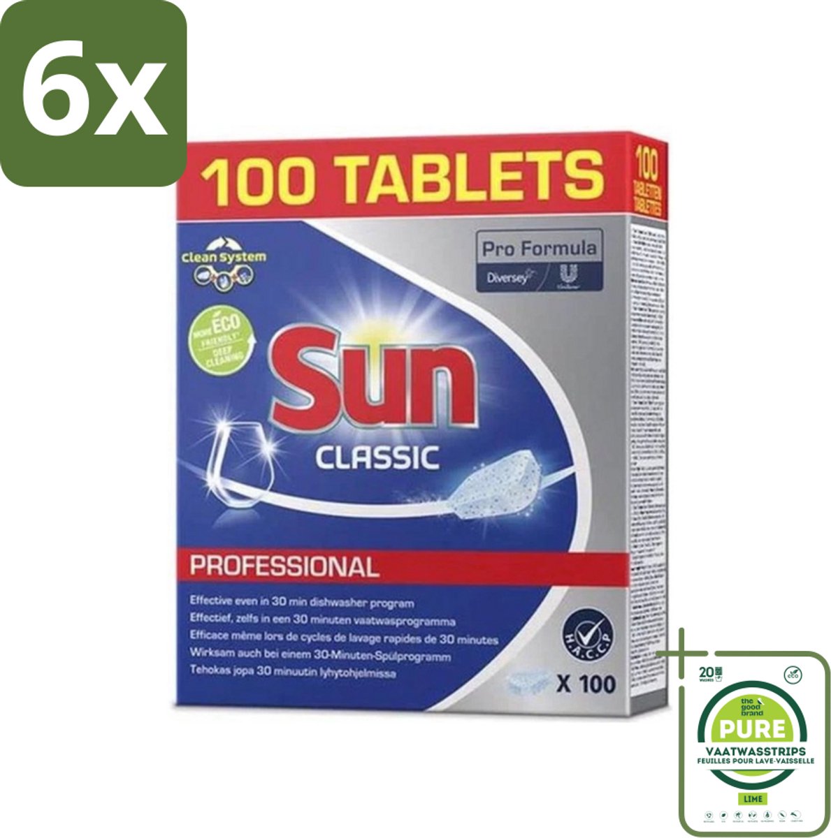 Sun Classic - Pro Formula - Vaatwastabletten - 100 Tabletten - Voordeelverpakking - 6 stuks - Vaatwastabletten - Vaatwasser tabletten