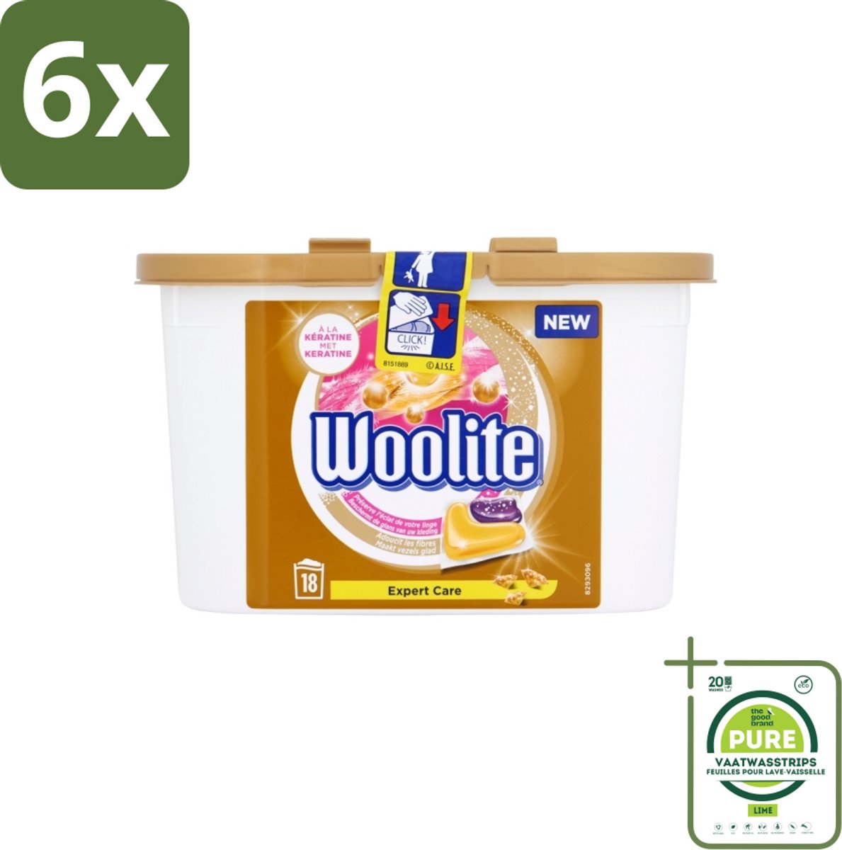 Woolite Expert Care - Wasmiddelcapsules - Met Keratine - Delicate Was - 18 Wasbeurten - Voordeelverpakking - 6 stuks - Wasmiddel capsules - Wasmiddel voor delicate stoffen