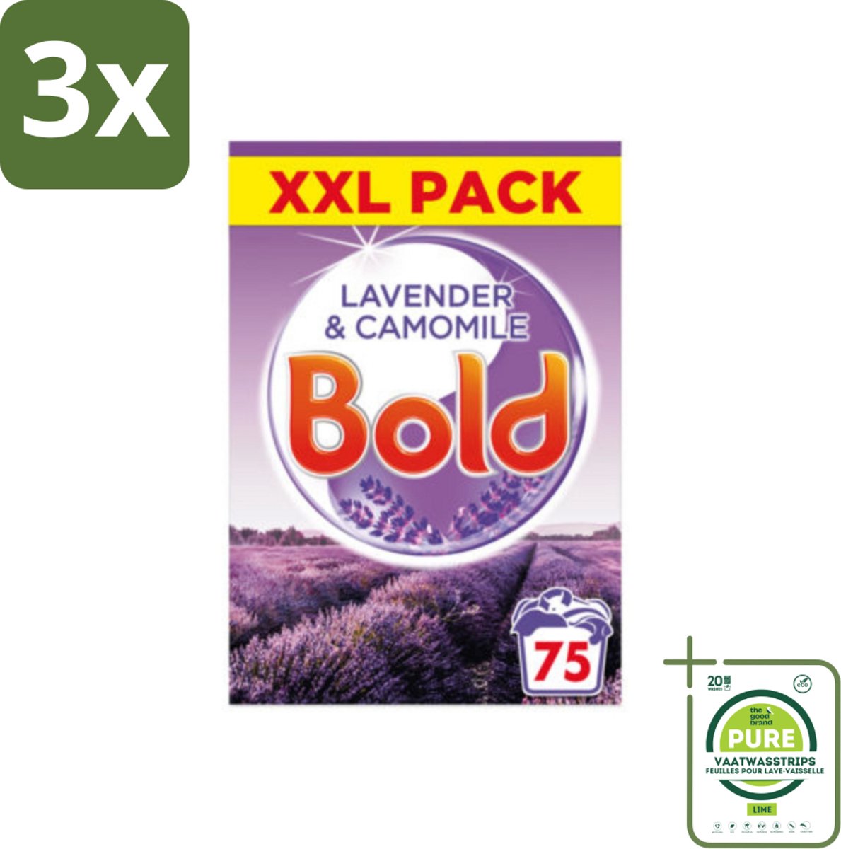 3 x BOLD - Waspoeder - 2 in 1 - Lavendel en Kamille - 75 Wasbeurten - Grootverpakking - Waspoeder - Lavendel - Kamille - Wasmiddel - Wasverzorging
