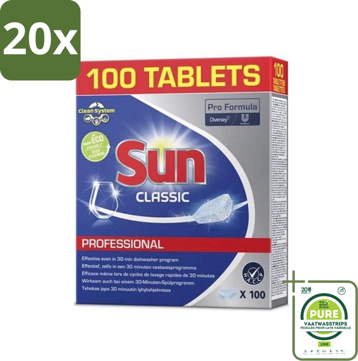 20 x Sun Classic - Pro Formula - Vaatwastabletten - 100 Tabletten - Grootverpakking - Vaatwastabletten - Vaatwasser Tabletten - Vaatreiniger - Hardnekkige Vlekken - Glans