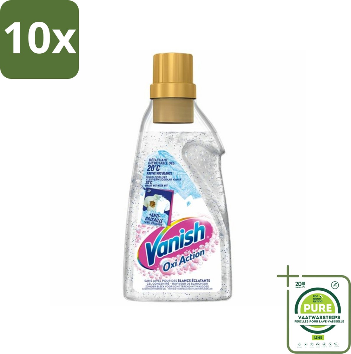 10 x Vanish Oxi Action - Vlekkenverwijderaar Gel - Zonder Bleek - Witte Was - 15 Wasbeurten - Grootverpakking - Vlekkenverwijderaar - Wasverbeteraar - Witte Was - Wasgel - Vlekken Verwijderen
