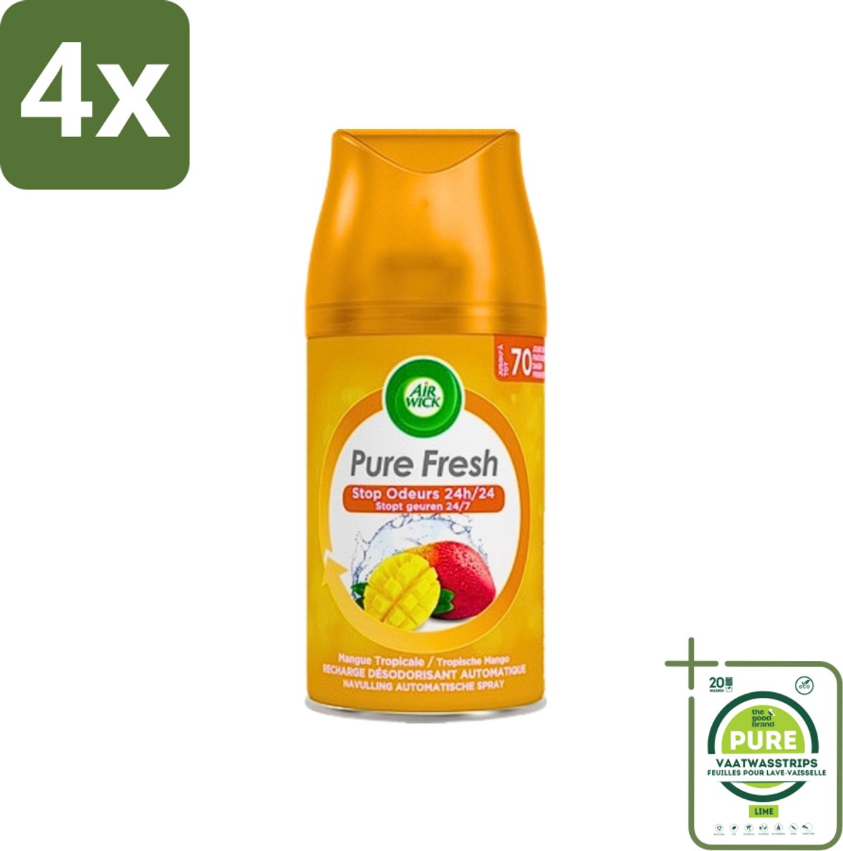 Air Wick Freshmatic - Luchtverfrisser Navulling - Tropische Mango - 250ml - Voordeelverpakking - 4 stuks - Luchtverfrisser - Mango geur