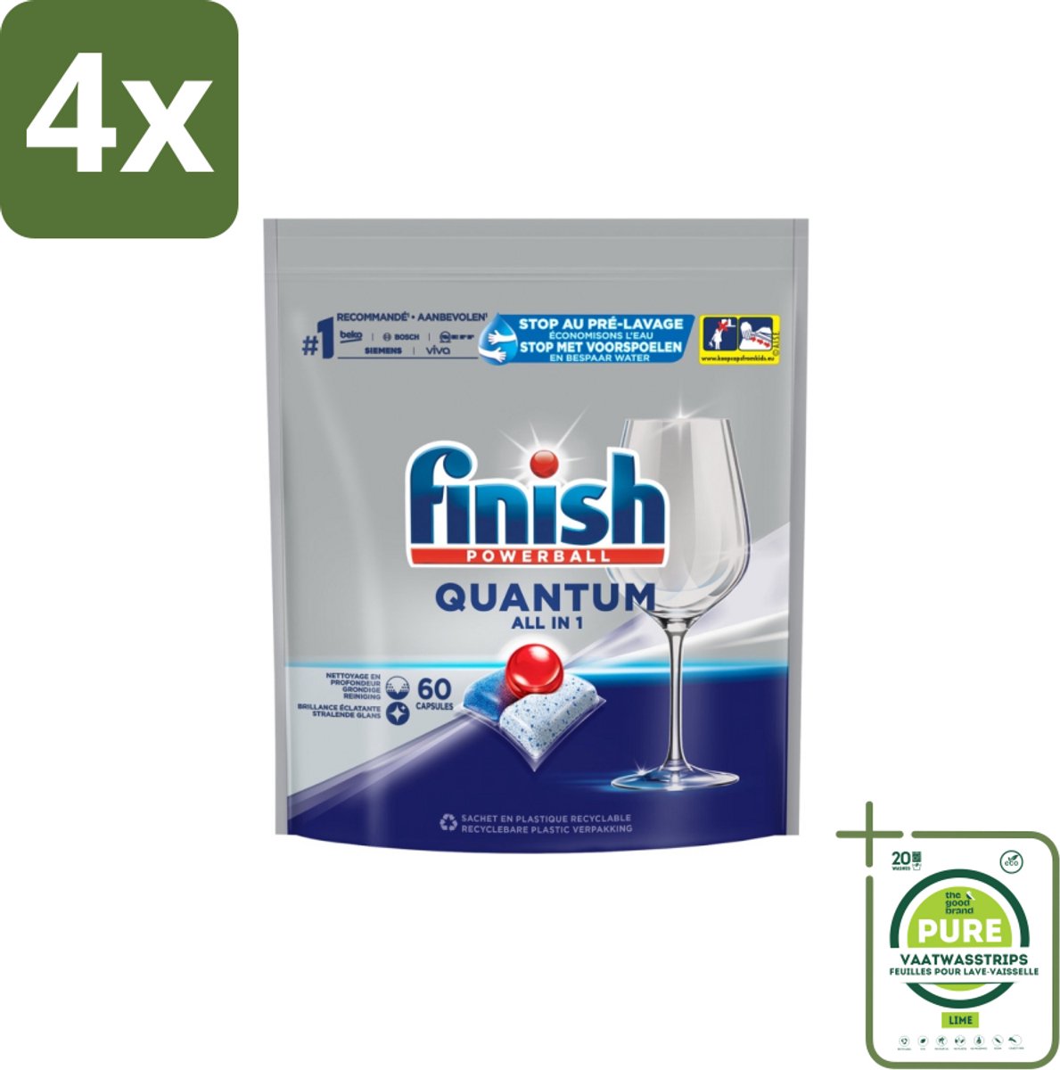 Finish – Vaatwastabletten – Quantum All-in-1 – 60 Capsules - Voordeelverpakking - 4 stuks - Vaatwastabletten - Vaatwasser