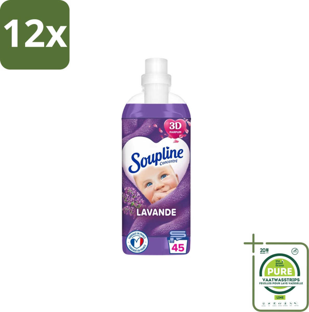 Soupline - Wasverzachter - Lavendel - 45 Wasbeurten - 1L - Voordeelverpakking - 12 stuks - Wasverzachter - Wasverzachter Lentebloesem
