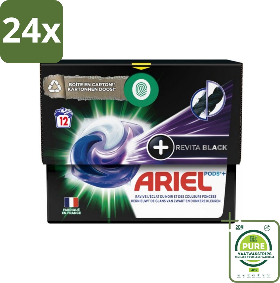 Ariel Revita Black - Wasmiddelcapsules - Pods + - Donkere Was - 12 Wasbeurten - Voordeelverpakking - 24 stuks - Wasmiddel capsules - Donkere was