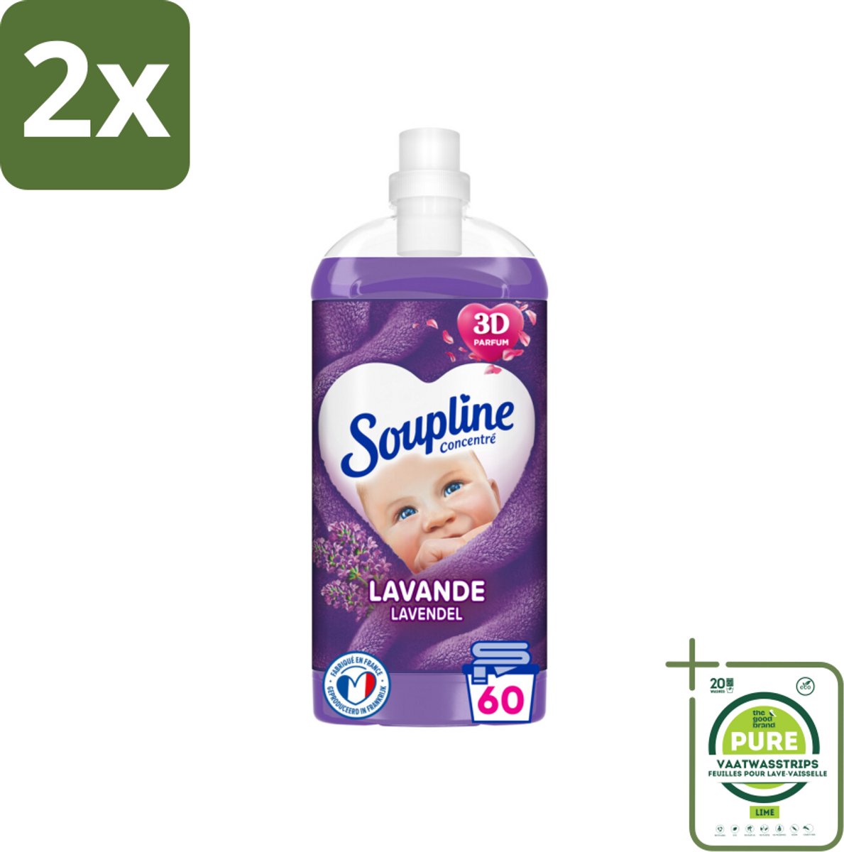 Soupline Wasverzachter Lavendel 1350 ml - Voordeelverpakking - 2 stuks - Wasverzachter - Lavendelgeur