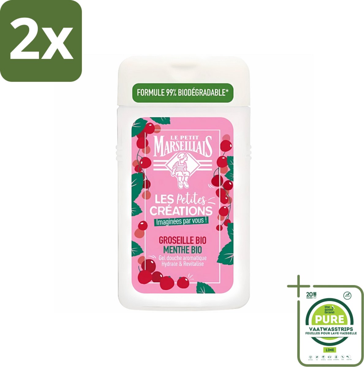 Le Petit Marseillais - Douchegel - Rode bessen & Munt - Hydraterend - 250ml - Voordeelverpakking - 2 stuks - Douchegel - Rode Bessen