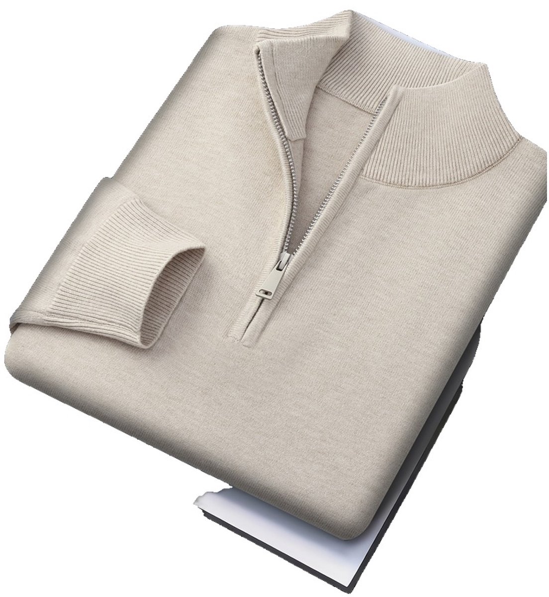 Currero Quarter Zip Heren Sweater Met Rits Jumper Quarterzip Hoodie Warme Trui Vest Lang Coltrui Abrikoos