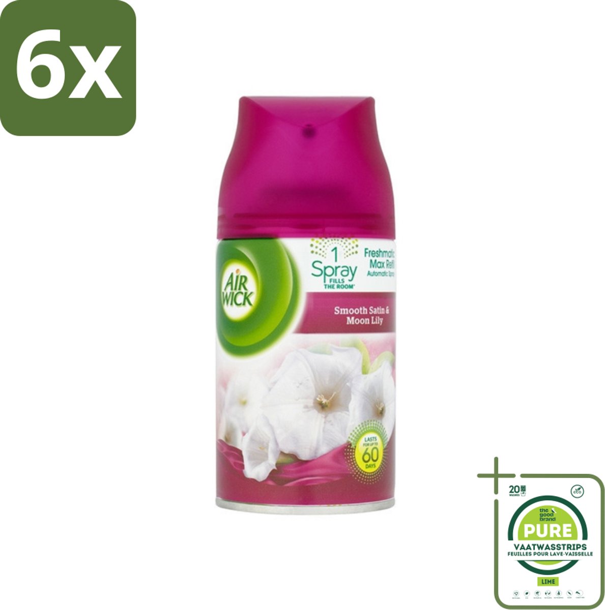 Air Wick Freshmatic - Luchtverfrisser Navulling - Lelie & Satijn - 250ml - Voordeelverpakking - 6 stuks - Luchtverfrisser - Air Wick
