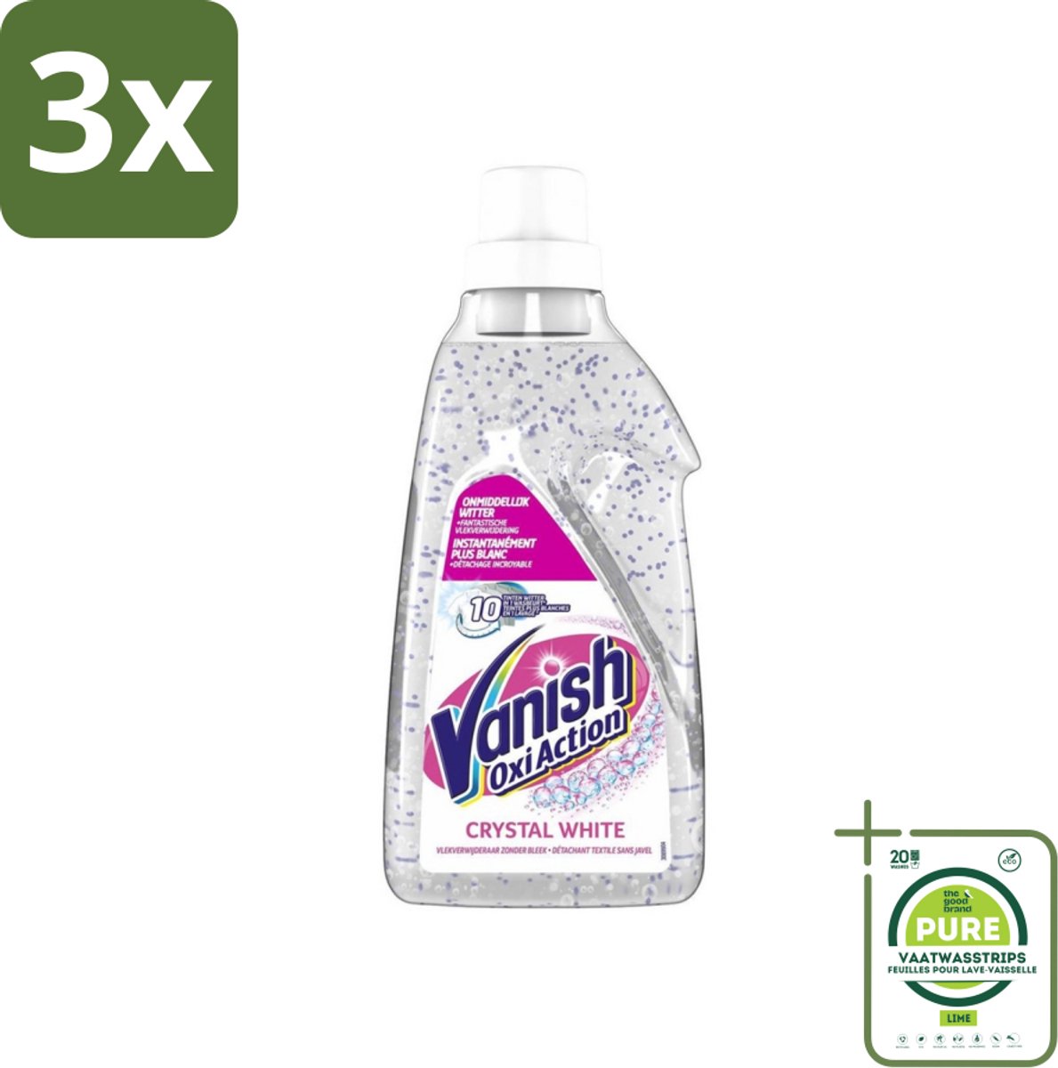 3 x Vanish Oxi Action - Kristalwit - Vlekkenverwijderaar Gel - Zonder Bleek - Witte Was - 15 Wasbeurten - Grootverpakking - Vlekkenverwijderaar - Witte Was - Wasmiddel - Vlekken Verwijderen - Wit Maken