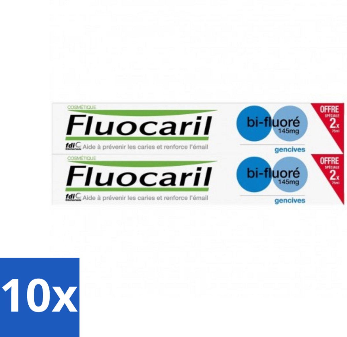 10 x Fluocaril - Tandpasta - Met Fluoride - 2 Tubes - 75 ml - Fluoride Tandpasta - Mondhygiëne - Gaatjesvoorkomen - Tanden Beschermen - Tandvlees Beschermen