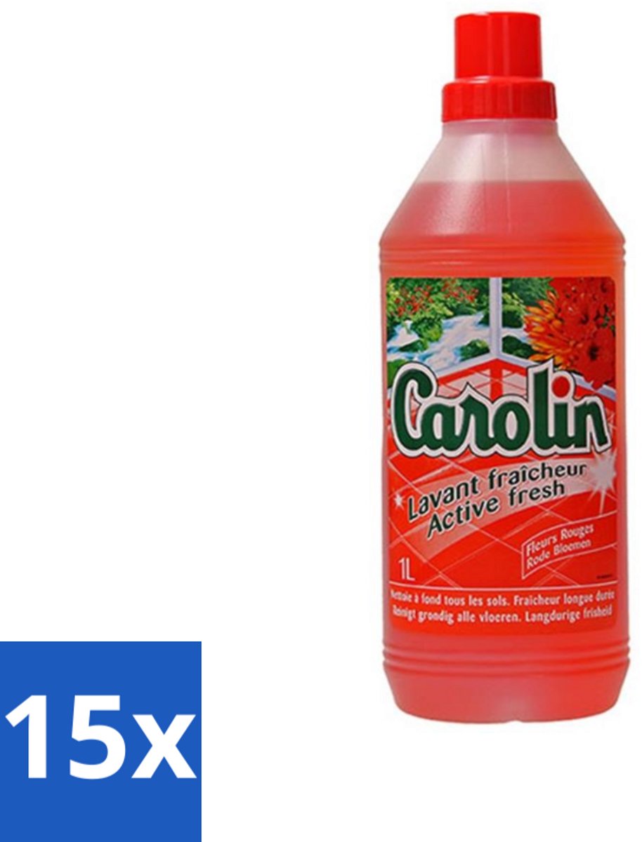 15 x Carolin - Vloerreiniger - Rode Bloemen - 1 L - Vloerreiniger - Vloer Reinigen - Rode Bloemen Geur - Schoonmaak - Vloer Reinigen