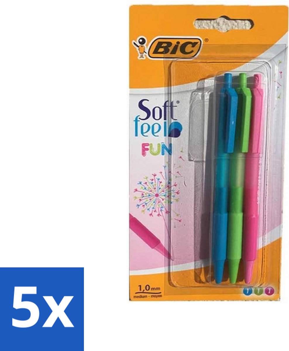 5 x BIC - Balpennen - Lichtgroen, Lichtblauw & Roze - Intrekbaar - 3 Balpennen - Balpen - Intrekbare Balpen - Schrijfpen - Schrijfervaring - Schrijfpen Voor School