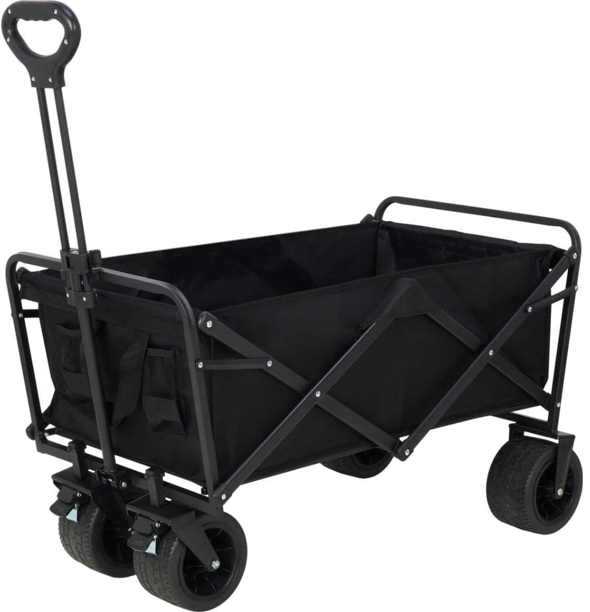 Klarven® Bolderkar Opvouwbaar Luchtbanden Zwart - Inclusief Duwstang, Sterke Constructie - Voor Strand en Kinderenvervoer - B 96 x H 57 x D 57 cm