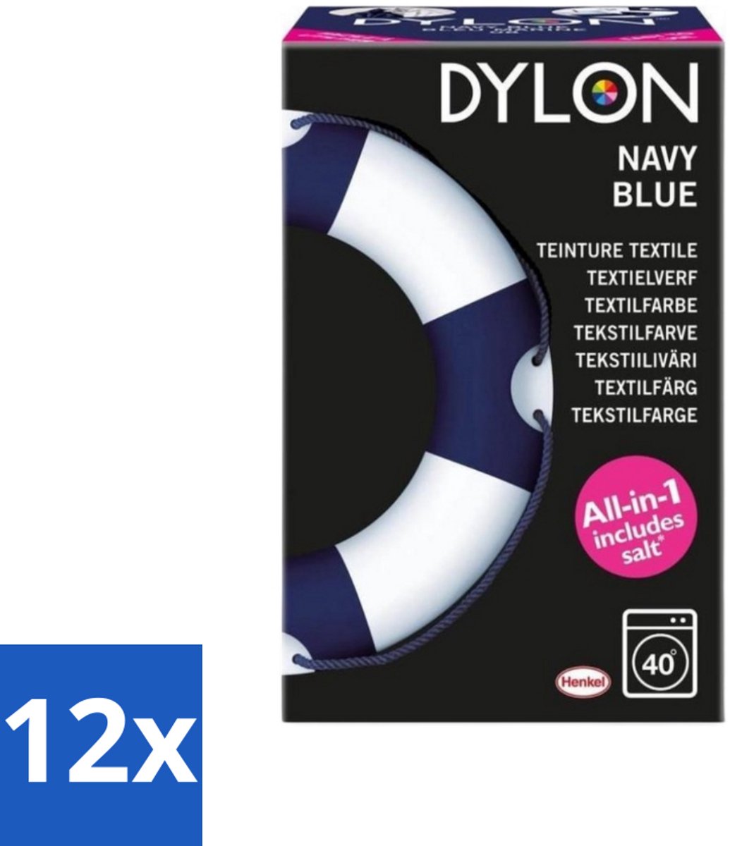12 x Dylon - Textielverf - Navy Blue - All-in-One - Inclusief Zout - 350g - Textielverf - Kledingverf - Dylon Verf - Kleurtje Kleding - Stofverf