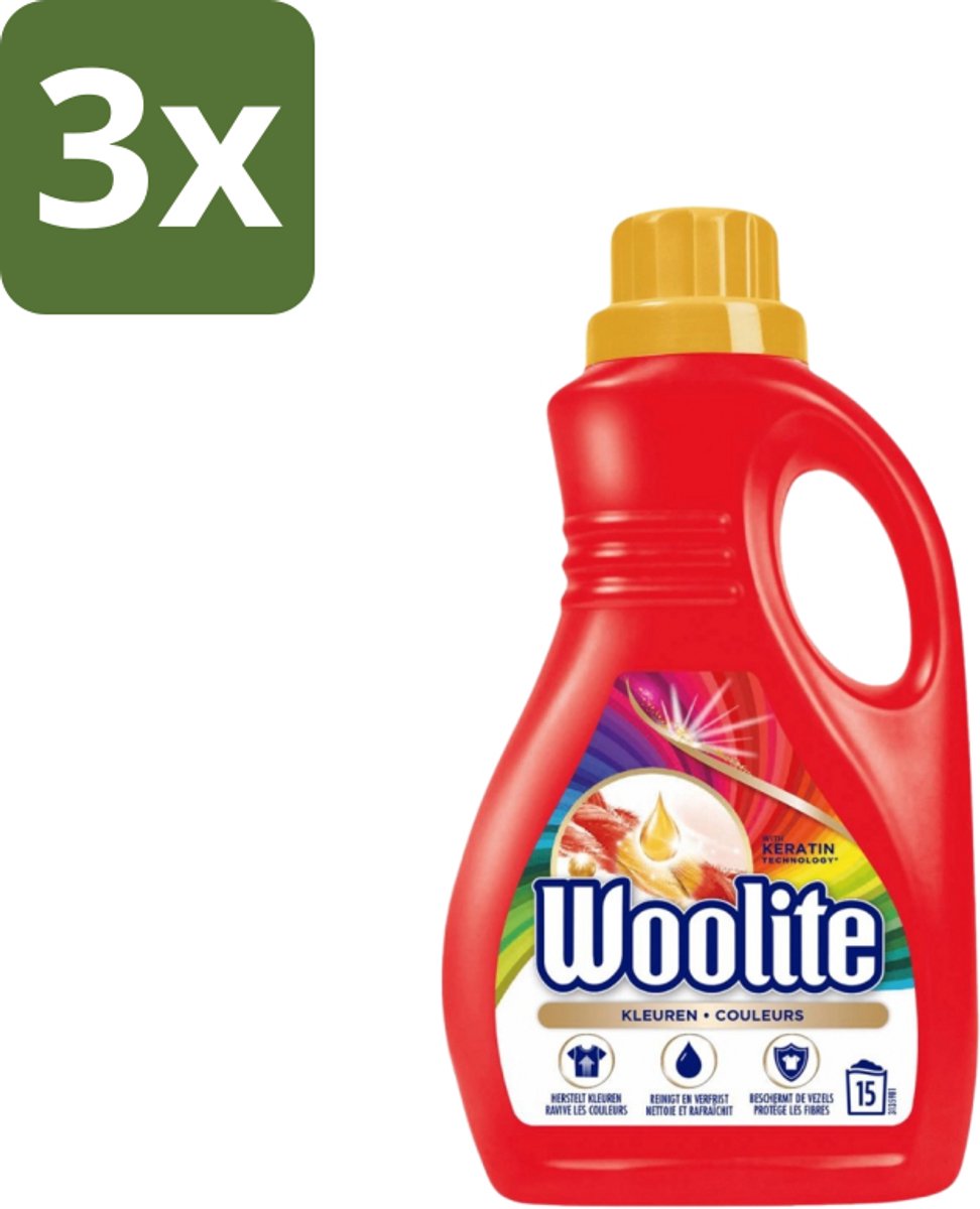 3 x Woolite Color - Vloeibaar Wasmiddel - Met Keratine - Gekleurde Was - 15 Wasbeurten - 0,9L - Gekleurde Was - Keratine Wasmiddel - Kleurbehoud - Wasmiddel Voor Gekleurde Stoffen - Wasmiddel Met Keratine