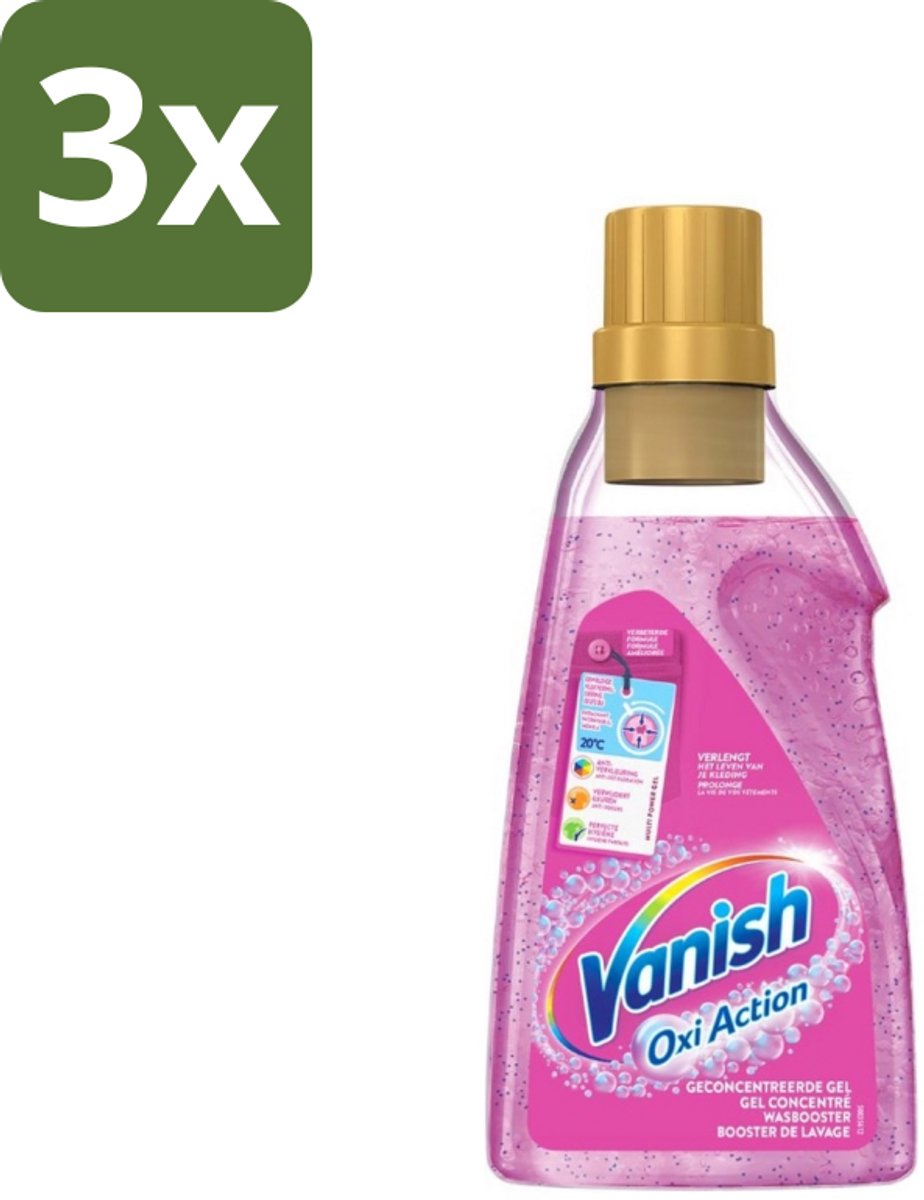 3 x Vanish Oxi Action - Vlekkenverwijderaar Gel - Voor Gekleurde Was - 30 Wasbeurten - Vlekverwijderaar - Wasbooster - Kleurbehoud - Geurverfrissing - Wasbeurt