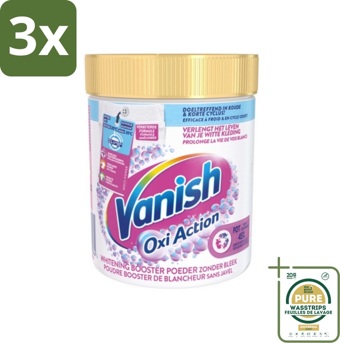 3 x Vanish Oxi Action - Vlekkenverwijderaar - Wasbooster - Zonder Bleek - Witte Was - 530 Gram - Grootverpakking - Vlekkenverwijderaar - Wasbooster - Witte Was - Geurneutraliserend - Bleekvrije Was