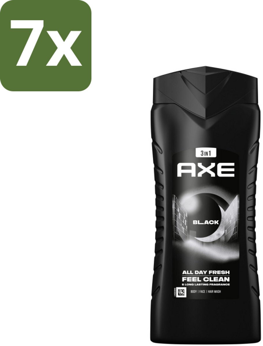 7 x Axe 3-in-1 Douchegel XL Black 400 ml - Douchegel - Lichaam - Gezicht - Haar - Frisheid