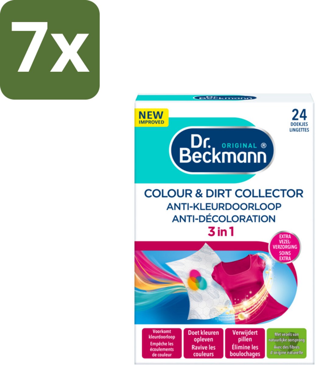 7 x Dr. Beckmann - Anti-Kleur Doorloopdoekjes - Kleurbescherming - Witte en Gekleurde Was - 24 Doekjes - Kleurbescherming - Wasdoek - Kleurdoorloop - Wasdoekjes - Kleurabsorptie