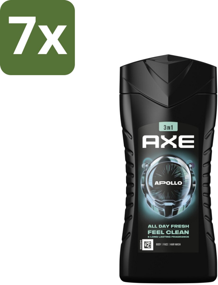 7 x Axe - 3-in-1 Douchegel - Apollo - Sage & Cedarwoord - 12hrs Long Lasting Scent - 250 ml - Douchegel Lichaam Gezicht Haar - Geur Salie Cederhout - 12 Uur Fris - Bacteriënverwijdering - Plantaardige Moisturizers