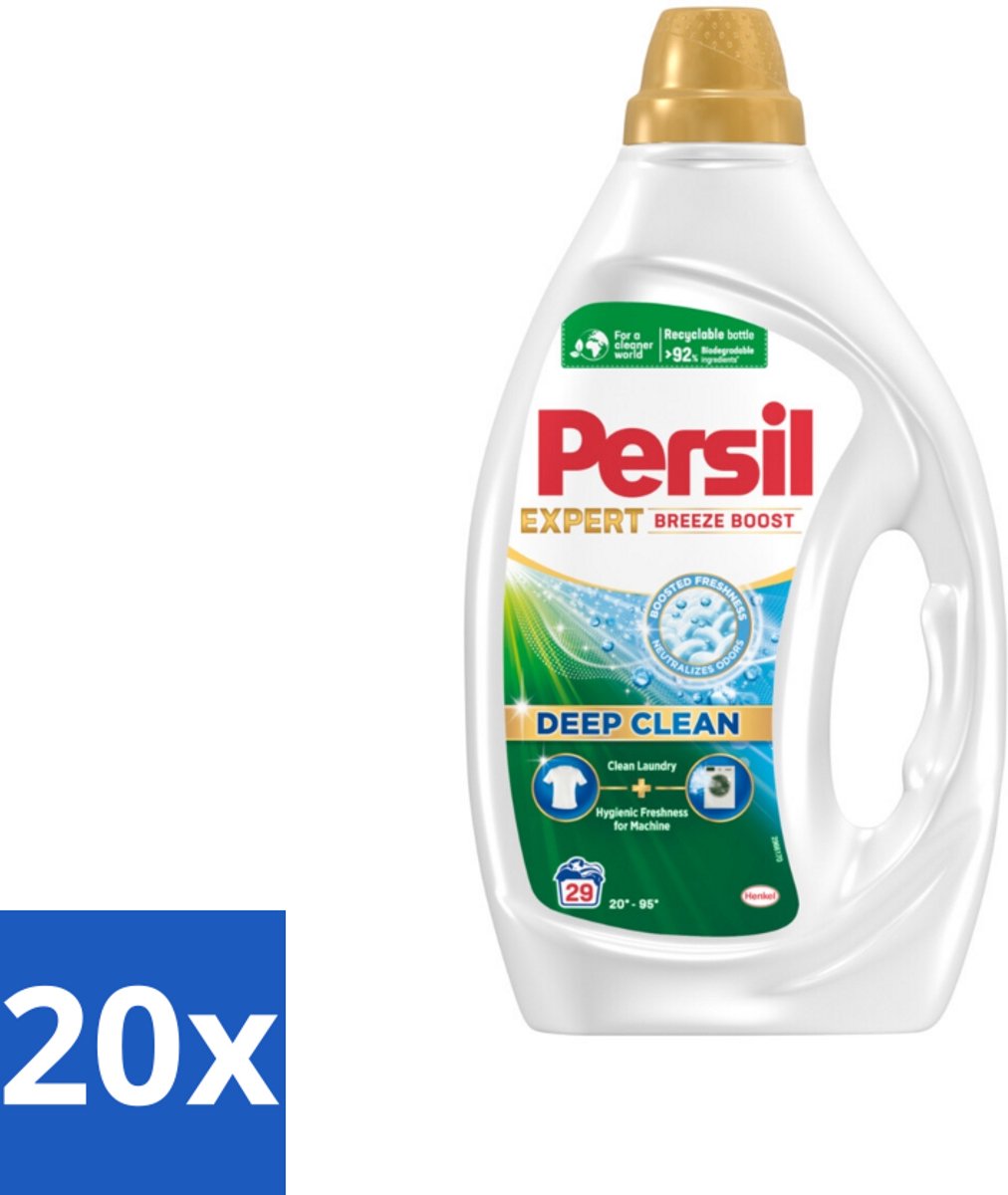 20 x Persil Wasmiddel Gel 29 Wasbeurten Breeze Boost 1,305 liter - Persil Expert Breeze Boost - Vloeibaar Wasmiddel - Diepe Reiniging - Fris Wasgoed - Vlekverwijdering