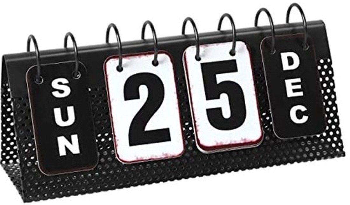 Vintage Staande Flip Kalender - Eeuwigdurende Bureaukalender met Groot Display (Zwart-Wit)