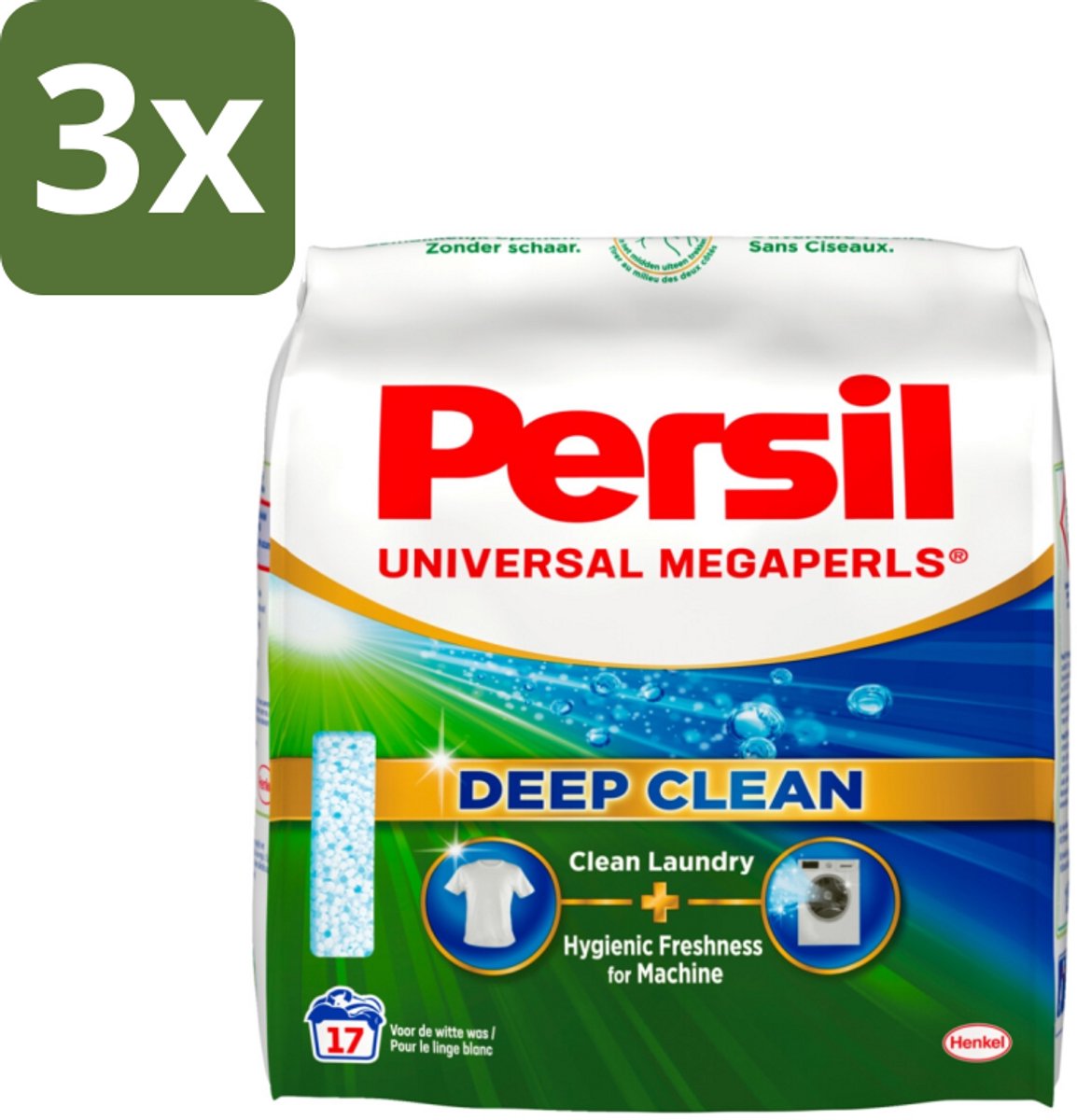 3 x Persil Waspoeder Megaperls Power 17 Wasbeurten 1,02 kg - Waspoeder - Was - Wasmiddel - Wasbeurten - Vlekverwijdering