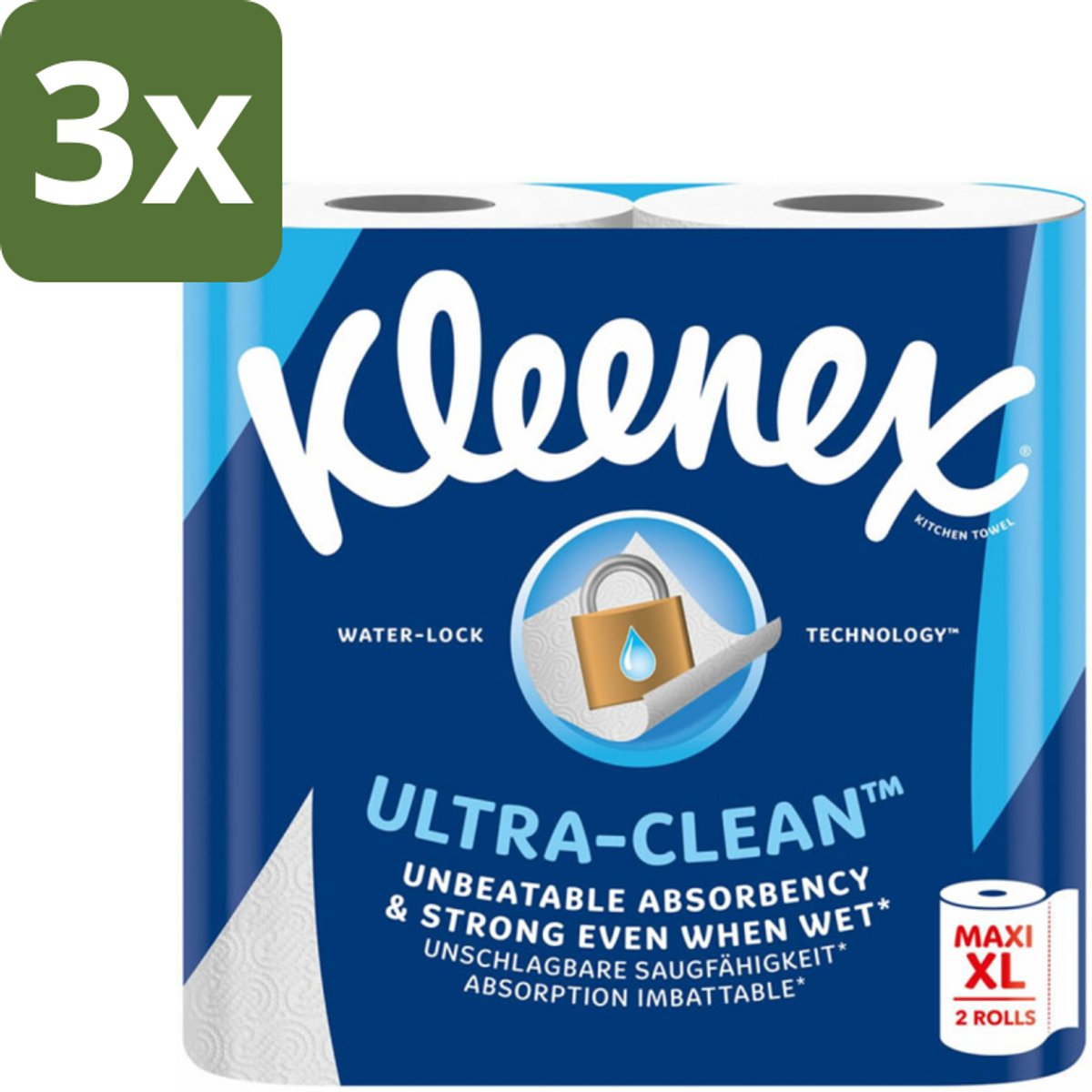 3 x Kleenex Keukenpapier Ultra Clean Maxi XL 2 stuks per verpakking - Kleenex Keukenpapier - Keukenpapier - Papier Handdoek - Absorptievermogen - Natte Omstandigheden