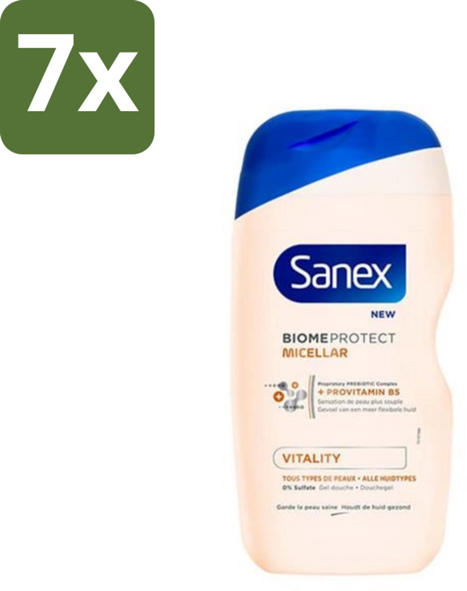 7 x Sanex - BiomeProtect Micellair - Douchegel - Vitaliteit - 0% Sulfaat - Alle Huidtypes - 400 ml - Huid Reinigen - Micellaire Douchegel - 0% Sulfaten - Huidbarrière - Huid Vitaliteit